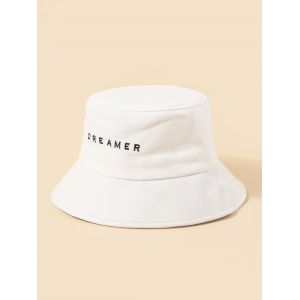 

Brief Embroidery Dreamer Letter Bucket Hat, White