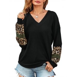 

Leopard Patchwork Drop Shoulder Sweater, Black