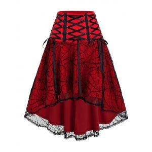 

Halloween Spider Web Lace High Low Skirt, Blood red