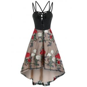 

Lace Up Cami High Waist Floral Lace Dress, Multi a