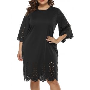 

Plus Size Laser Cut Knee Length Dress, Black