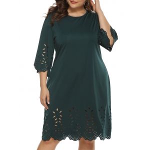 

Plus Size Laser Cut Knee Length Dress, Deep green