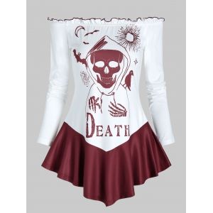 

Halloween Death Print Off The Shoulder T-shirt, White