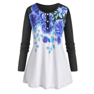 

Plus Size Floral Print Tunic Tee, Black