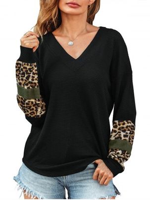Leopard Patchwork Drop Shoulder Sweater