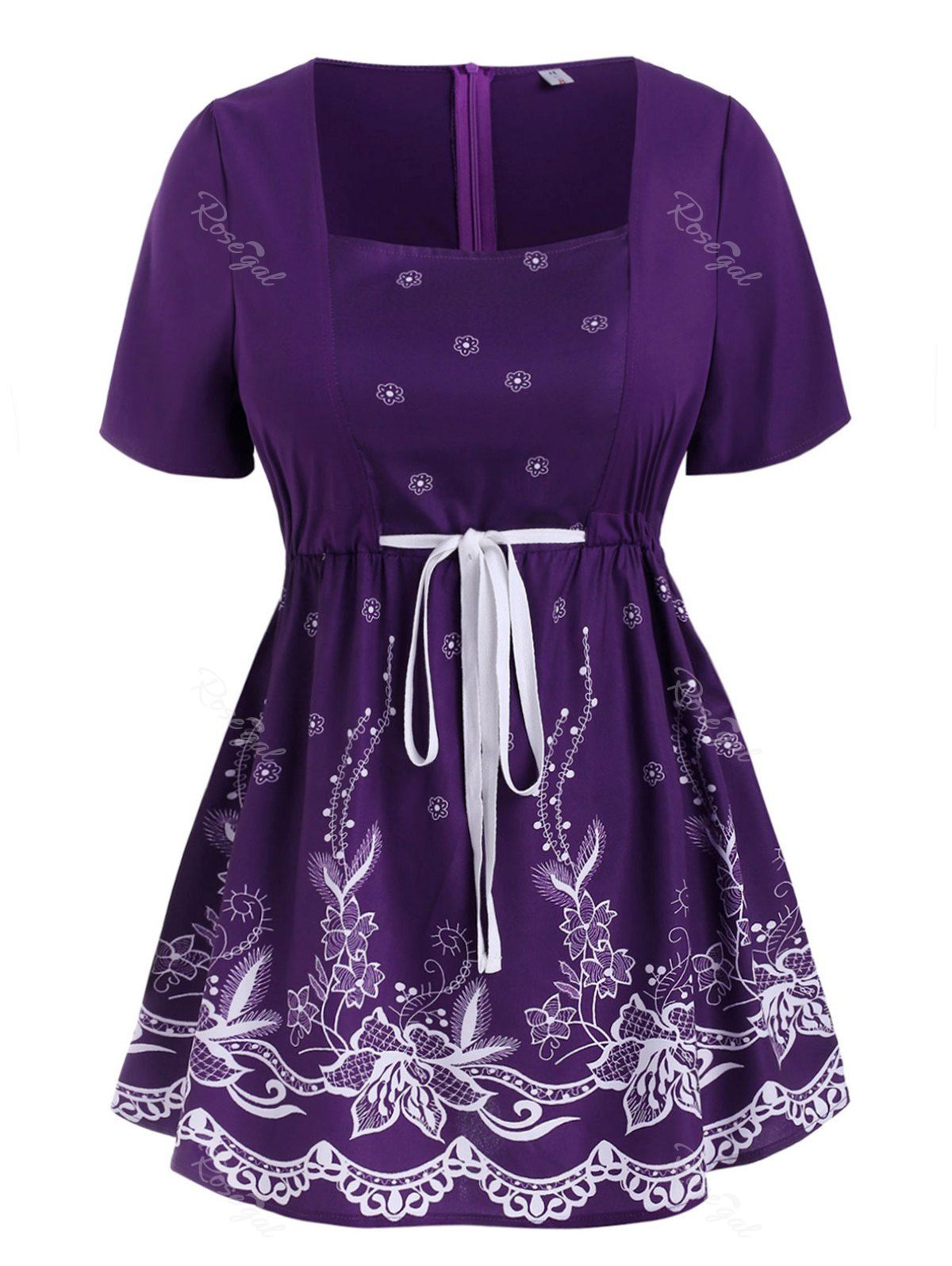 

Plus Size Drawstring Floral Blouse, Concord