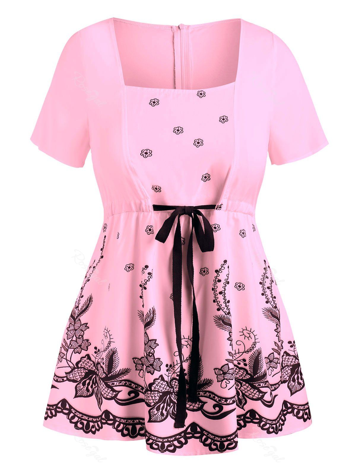 

Plus Size Drawstring Floral Blouse, Light pink