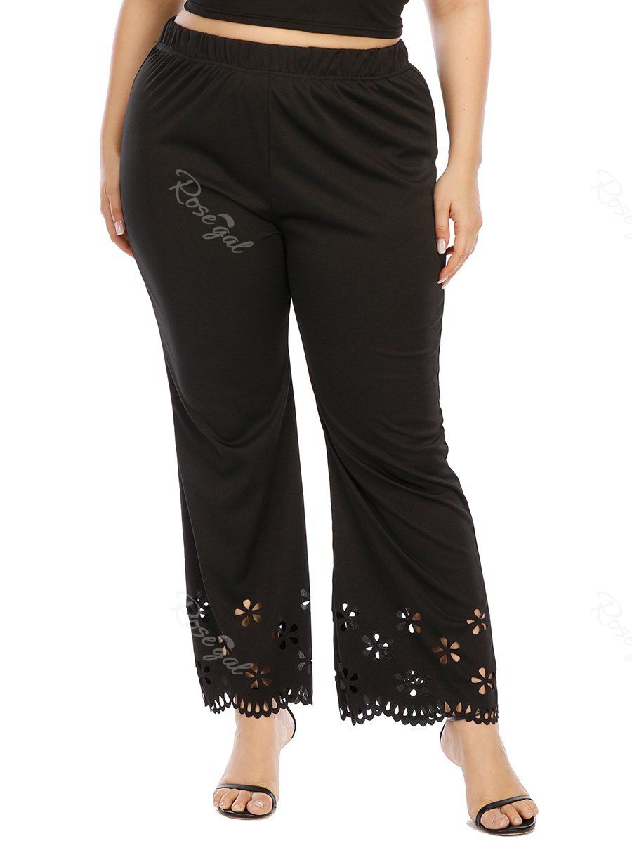 

Plus Size Laser Cut Bootcut Pants, Black