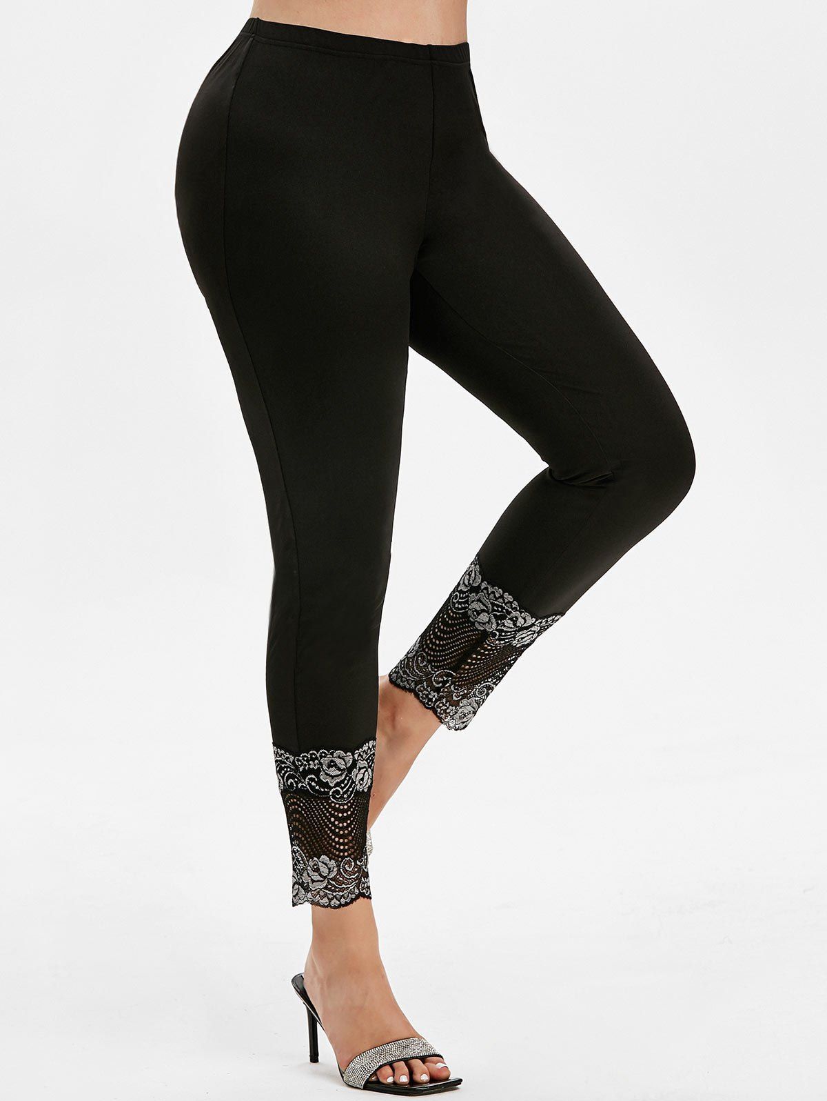 

Plus Size High Rise Lace Panel Pants, Black