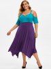Robe Croisée Bicolore à Epaule Ouverte de Grande Taille - Pourpre  L