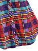 Plus Size Plaid Lace Insert Roll Up Sleeve Shirt -  