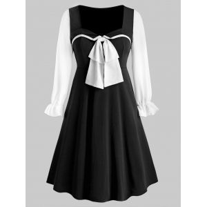 

Plus Size Colorblock Bowknot Midi Dress, Black