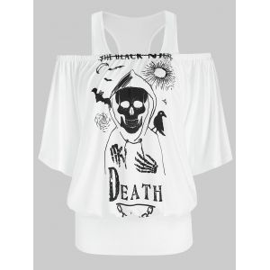 

Halloween Skull Graphic Cold Shoulder Blouson T Shirt, White