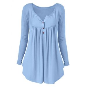 

Plus Size Long Sleeve Half Button T Shirt, Light blue