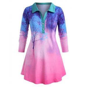 

Plus Size Half Button Ombre Color Top, Multi