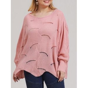 

Plus Size Asymmetric Open-knit Sweater, Light pink