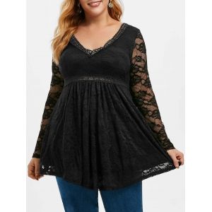 

Plus Size Empire Waist Lace Top, Black