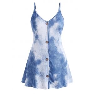 

Plus Size Tie Dye Mock Button Cami Top, Light blue
