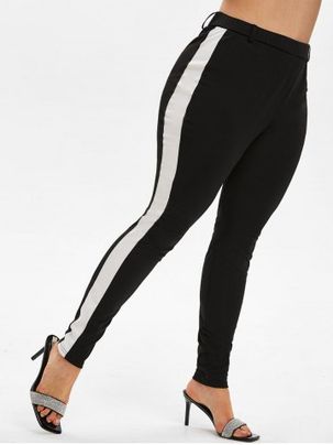 Plus Size High Rise Contrast Trim Fitted Pants