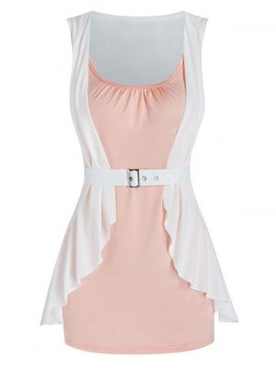 Colorblock Buckle Ruffled Tank Top