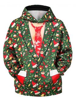 3D Christmas Suit Allover Print Drop Shoulder Pullover Hoodie - FERN GREEN - L