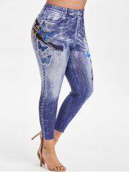 Plus Size High Rise Butterfly 3D Print Ninth Jeggings -  
