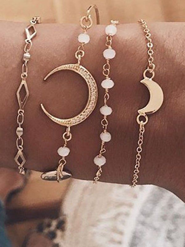 

Crescent Geometric Shape Bracelets Set, Golden