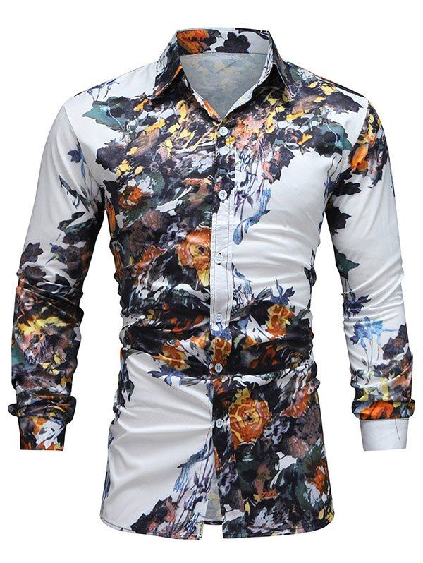 

Floral Wash Paint Pattern Button Up Vintage Shirt, Multi