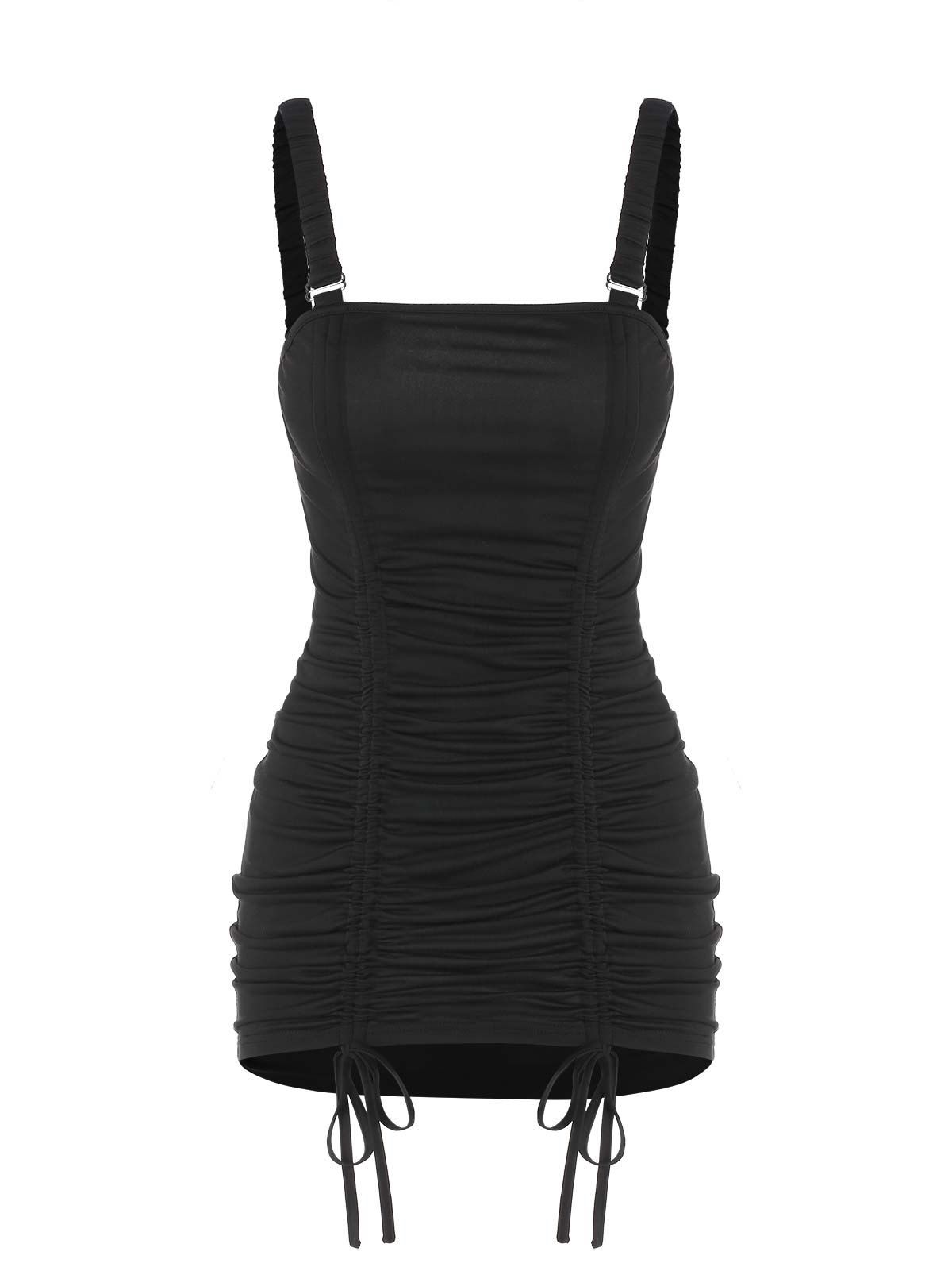 

Front Cinched Solid Mini Dress, Black