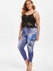 Plus Size High Rise Butterfly 3D Print Ninth Jeggings -  