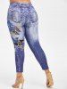 Plus Size High Rise Butterfly 3D Print Ninth Jeggings -  