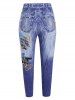 Plus Size High Rise Butterfly 3D Print Ninth Jeggings -  