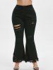 Frayed Hem Distressed Plus Size Flare Jeans -  