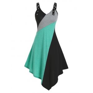 

Colorblock Buckle Strap Asymmetric Cami Dress, Multi a