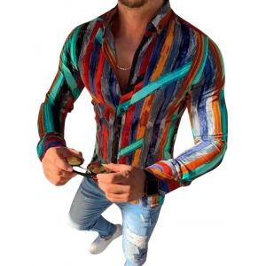 

Brush Stroke Paint Pattern Button Down Casual Shirt, Dark forest green