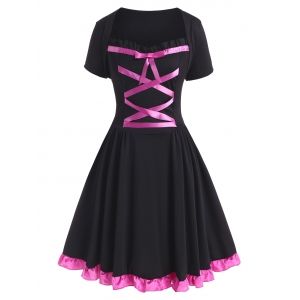 

Sweetheart Lattice Bowknot Frilled Plus Size Dress, Black