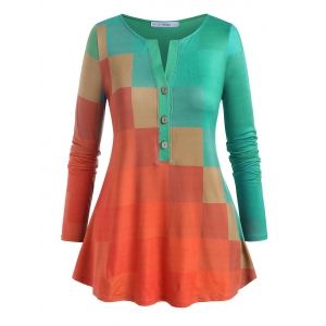 

Plus Size Plaid Ombre Pattern Tunic T Shirt, Deep green