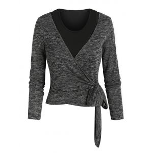 

Knotted Heathered Wrap T-shirt and Cropped Tank Top, Carbon gray