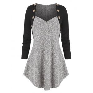 

Mock Button Heather Knit Patch Knitwear, Black