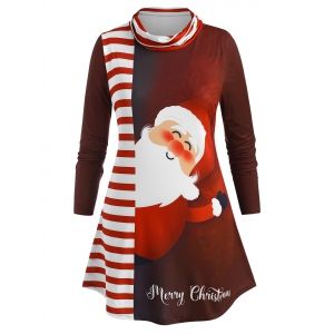 

Plus Size Christmas Stripe Santa Claus Print T Shirt, Deep red