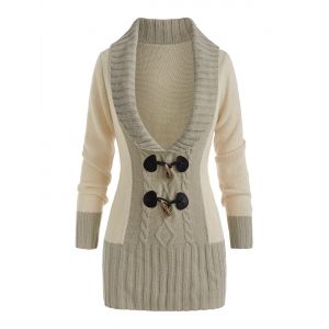 

Horn Button Colorblock Plunging Sweater, Light coffee