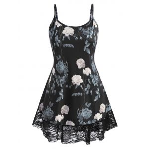 

Plus Size Lace Panel Floral Cami Tank Top, Black