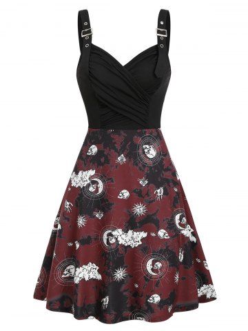 Tie Dye Printed Mini Gothic Cami Dress - BLACK - L