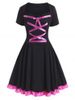 Sweetheart Lattice Bowknot Frilled Plus Size Dress -  