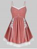 Plus Size Velvet Lace-up Lace Hem Lingerie Cami Dress -  