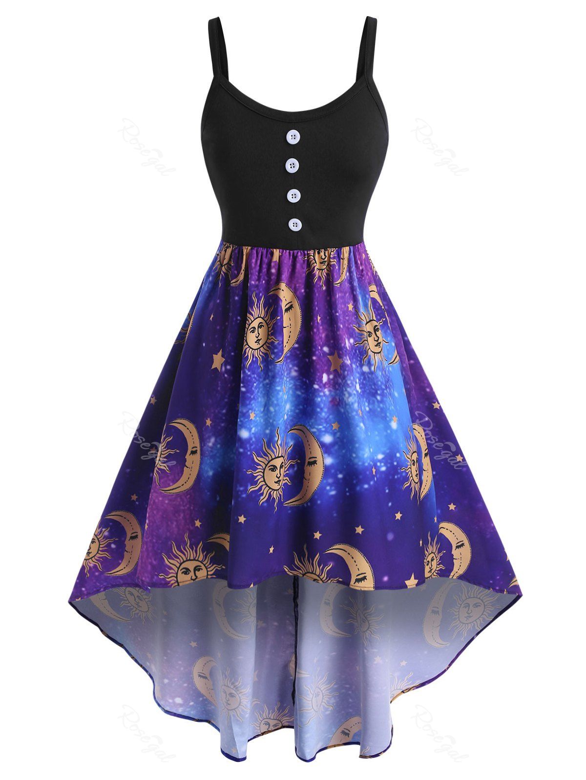 

Plus Size High Low Sun Moon Print Dress, Blue