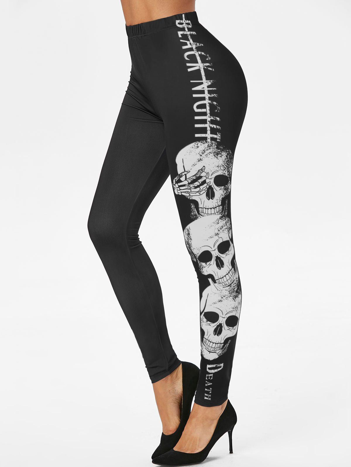 

Halloween Skull Pattern Pull On Skinny Leggings, Black