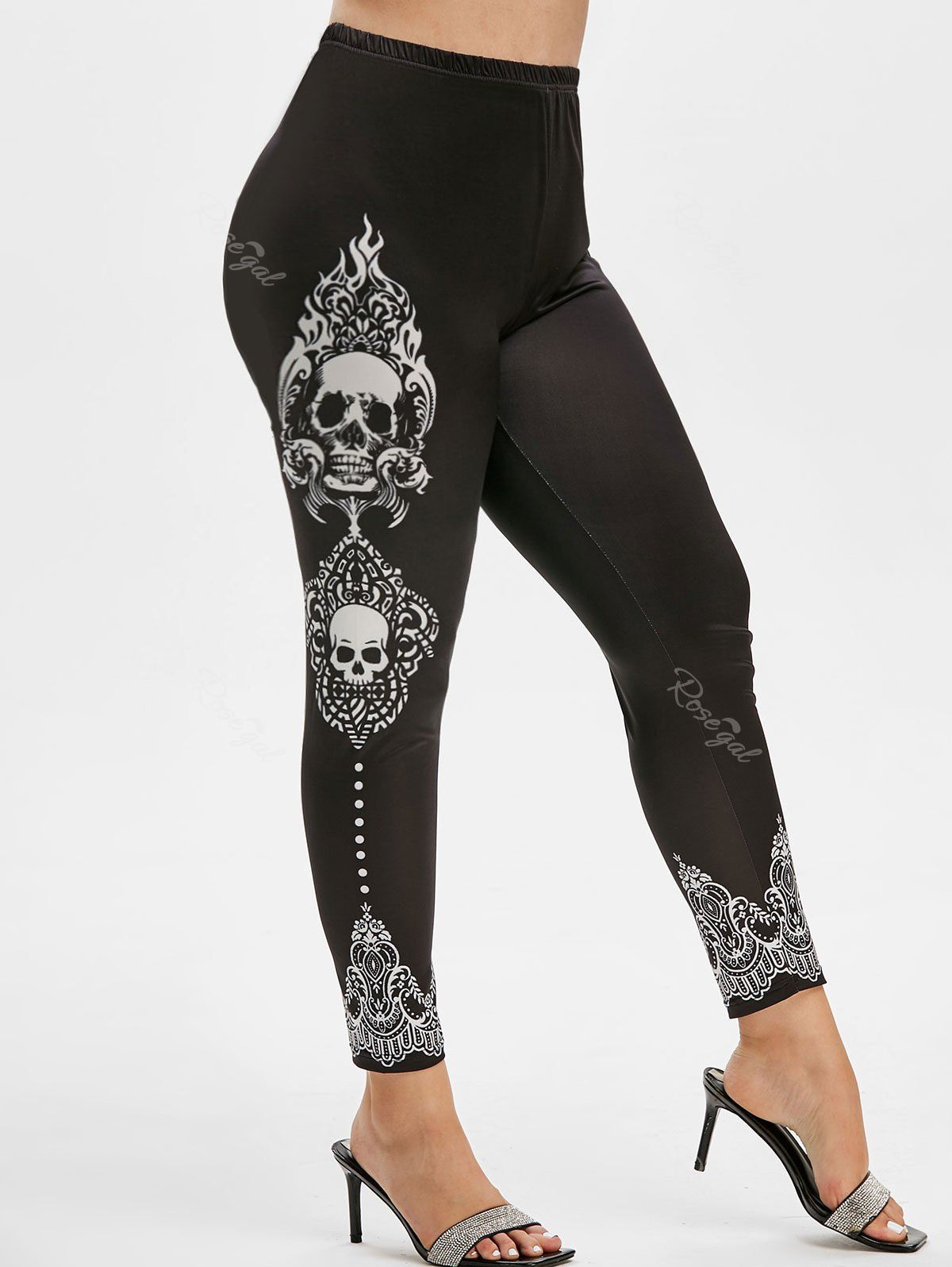 Plus Size Halloween Skull Print Leggings [35% OFF] | Rosegal