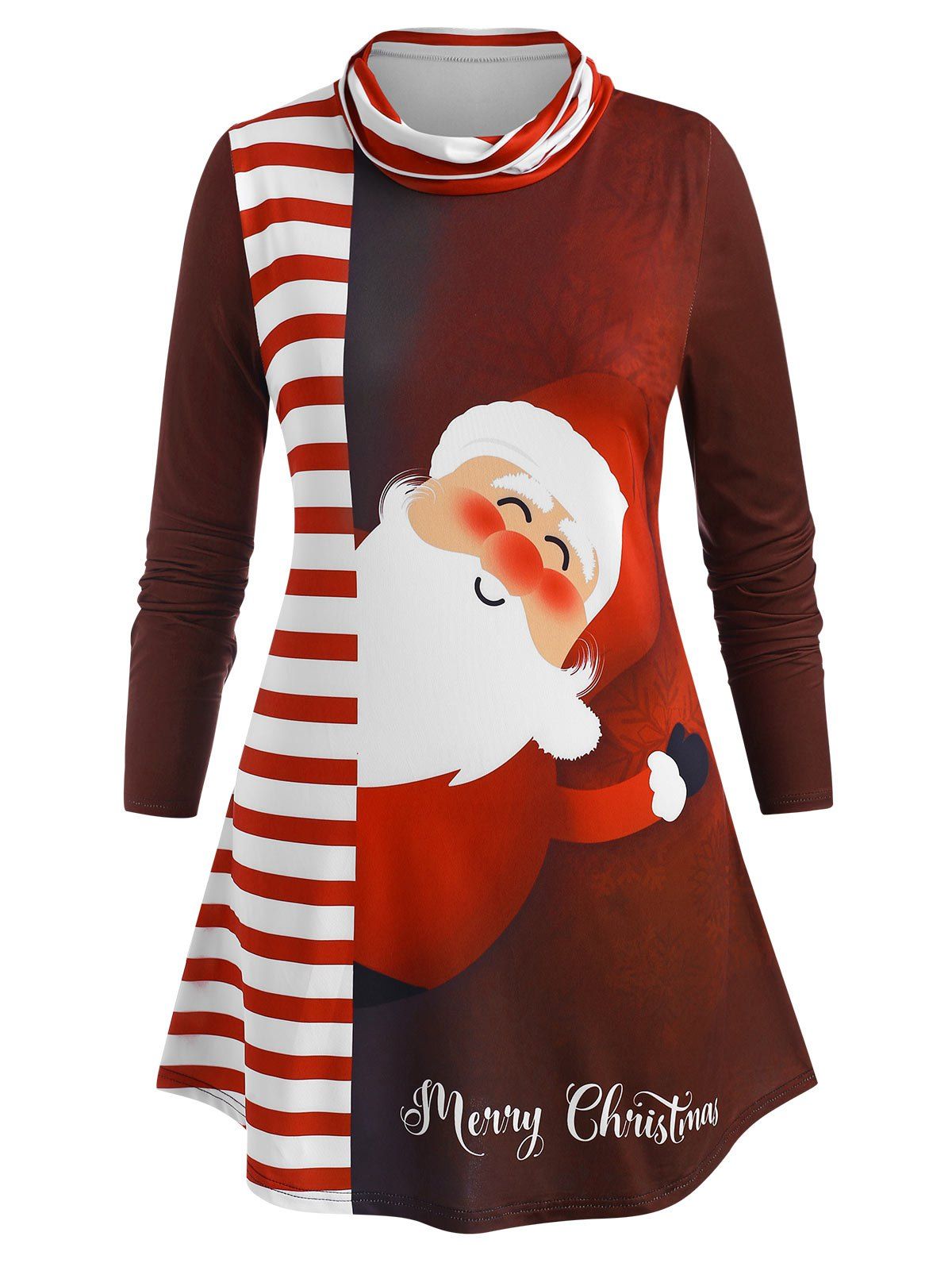 Fashion Plus Size Christmas Stripe Santa Claus Print T Shirt  