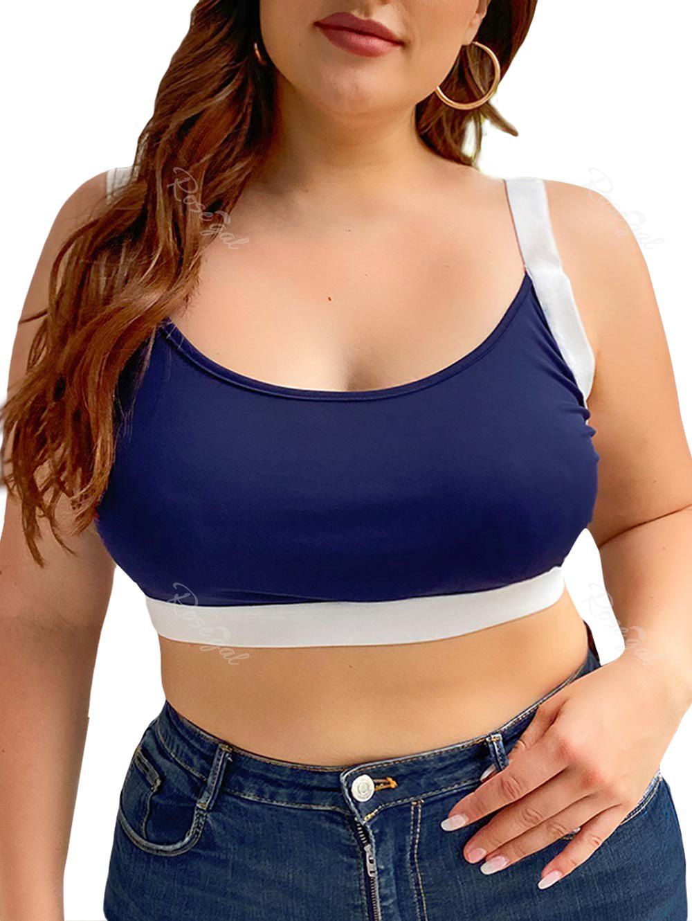 

Plus Size Colorblock Sports Bra, Deep blue